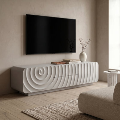 58" Modern Wood TV Stand with Storage, TV Console with 2 Drawers & Cabinet Doors, Entertainment Center with Sculptural Wave Design
