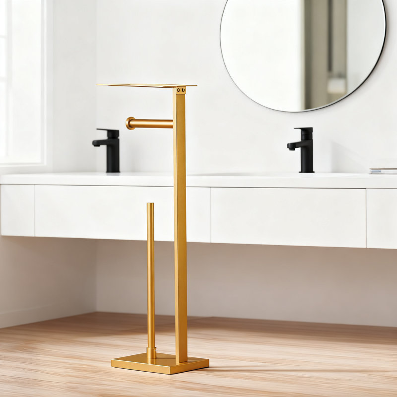 Porte-papier hygiénique sur pied avec étagère de rangement, distributeur de papier hygiénique carré moderne en acier inoxydable