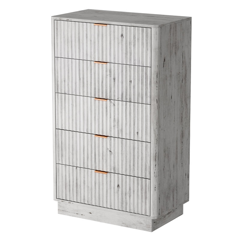 Commode 5 tiroirs cannelée, commode en bois à bords arrondis
