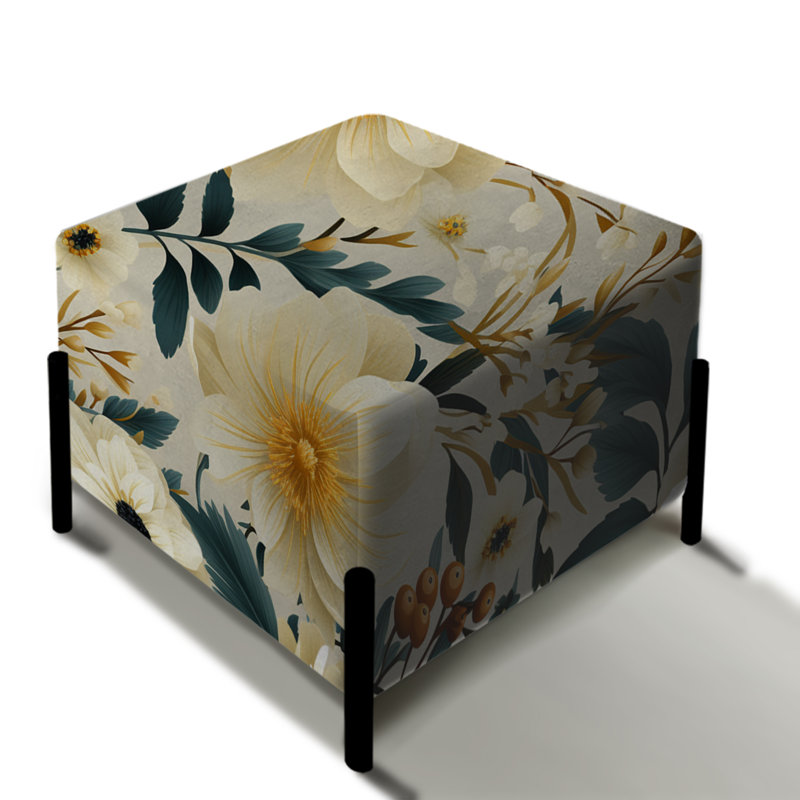 Ivoire boho chic motif floral I - repose-pieds carré floral