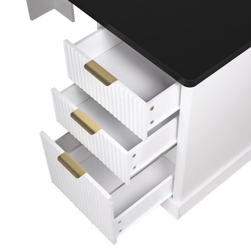 Bureau multifonctionnel en forme de L pour l'écriture d'étude de travail, Noir, Blanc