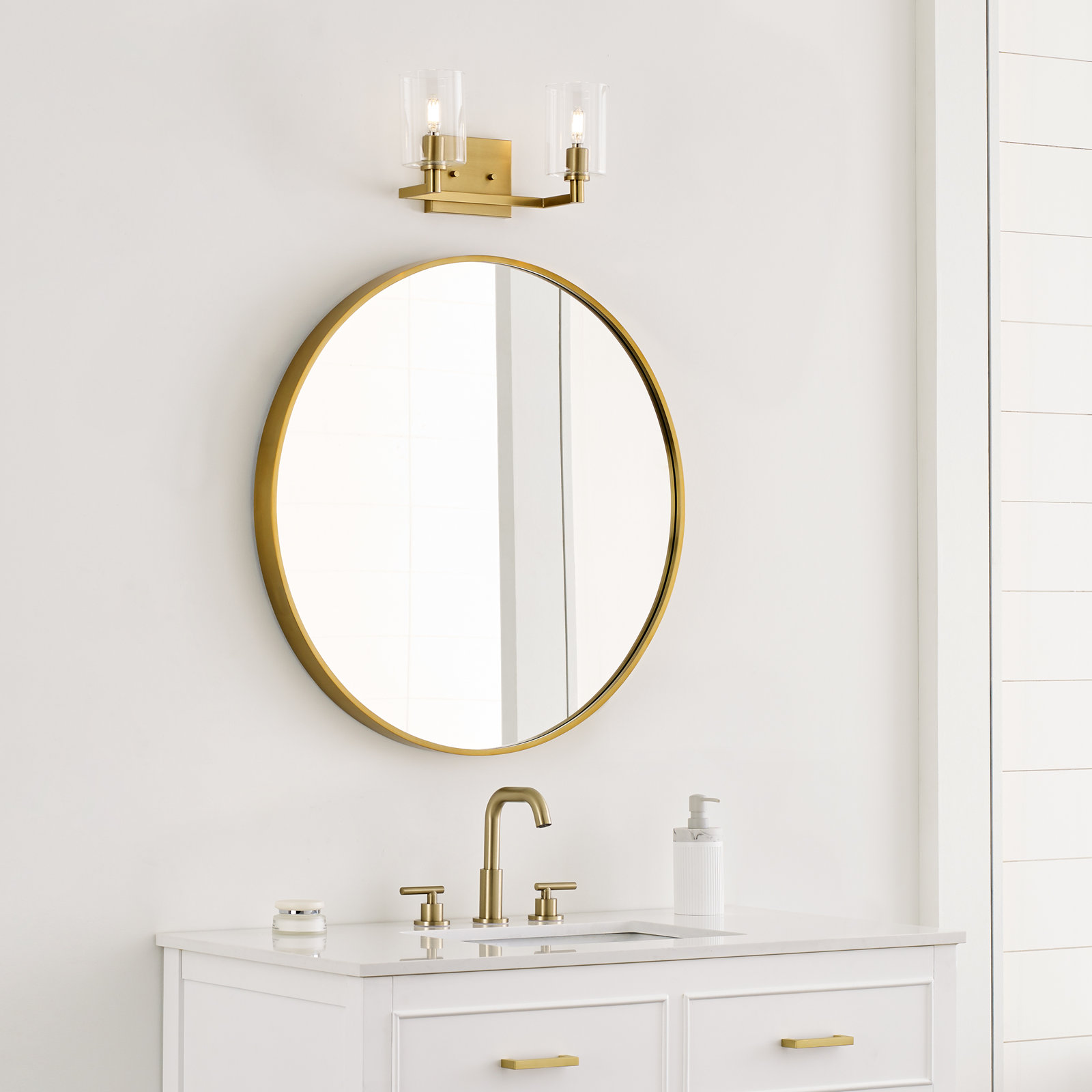 Haines 2 Light Transparent Dimmable Vanity Light, Satin Brass