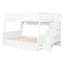 Lit superposé double au-dessus de grand lit double avec tablettes de rangement, escalier, lit gigogne et lumière DEL, blanc-2087019473