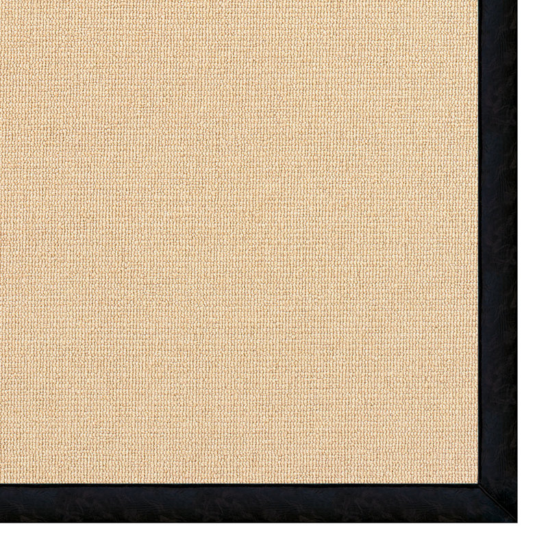 Nannette Handmade Light Beige Berber with Black Faux Leather Border Made in the USA Area Rug, Rectangle 1'10" x 2'10"
