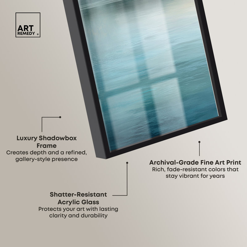 Ensemble de 3 impressions sous verre « Rive brumeuse » par Art Remedy, cadre noir, 20 x 48 pouces., Cadre noir
