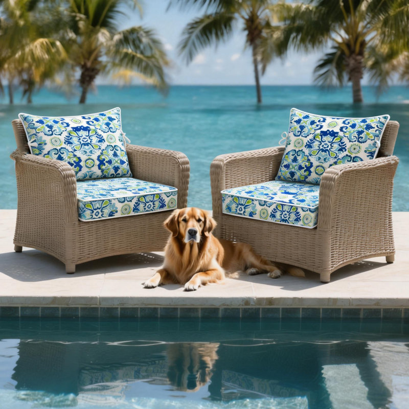 25.6 x 25.6 In Patio Furniture Cushions set of 2, Fade Resistant Outdoor Seat Cushions witj 4 pairs of Ties, Deep Seat Cushion for Seat Patio Chairs, Rattan Furniture, Wicker Seating, outdoor Adirondack Chair, Navy Blueball Flowers