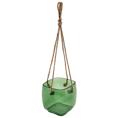 HANGING SQUARE GLASS VASE EMERALD (F23)