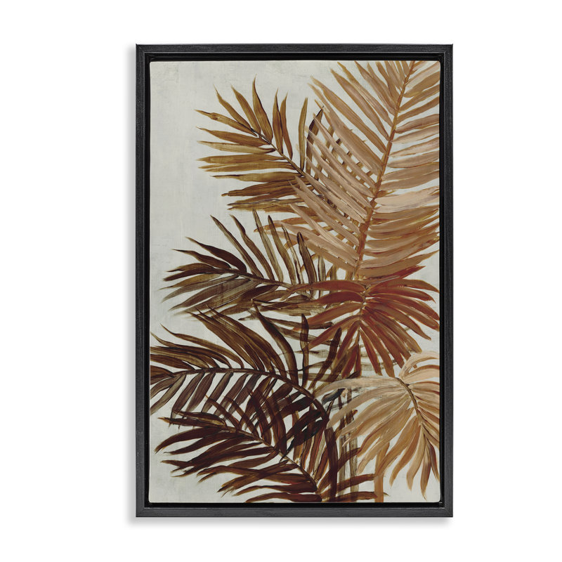  Toile flottante encadrée avec feuilles de palmier naturelles par Jacob Q, Cadre flottant noir de jais, H 25 po x l 17 po