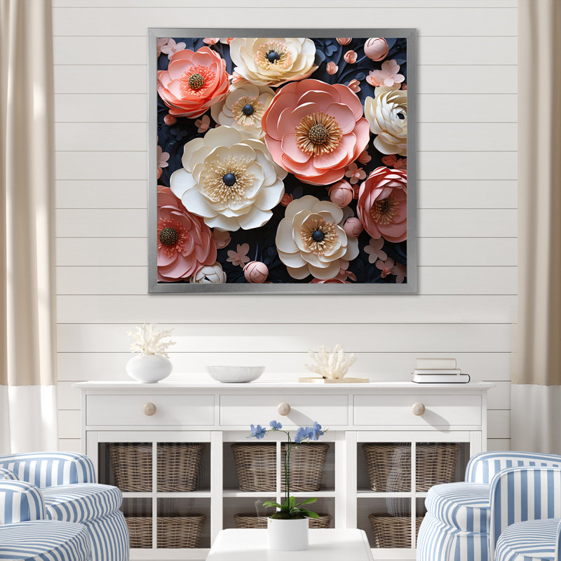 Fleurs de renoncule enchanteur II - impression, H 16 po x l 16 po x P 1 po, Cadre simple argenté