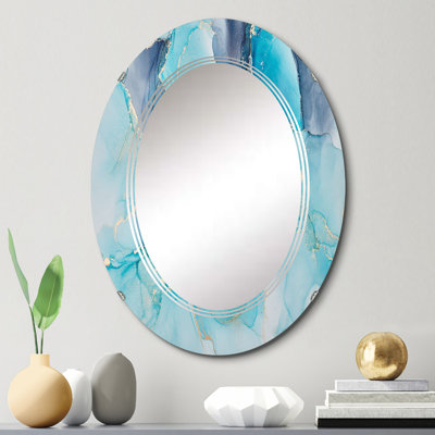 Turquoise Purple Abstract Wall Mirror, Modern Oval - Turquoise And Purple Luxury Abstract Fluid Art