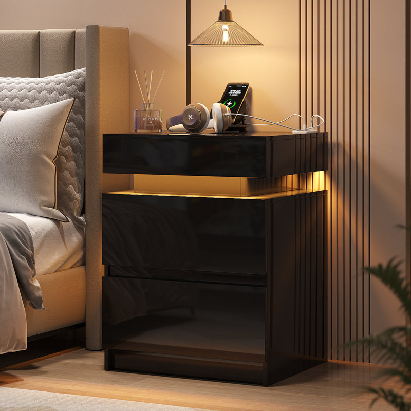 Modern Nightstand With 2 Drawers And Motion Sensor