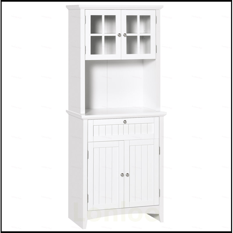Elegant Buffet with Hutch, Kitchen Pantry Storage Cabinet with Framed Glass Door, Drawer, and Microwave Space