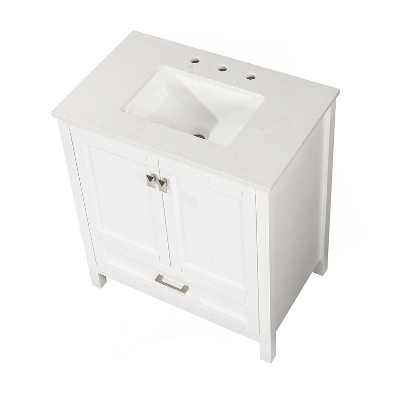 Ensemble de meuble-lavabo 30 po avec lavabo et comptoir en marbre, blanc 24V03-30WH, Blanc
