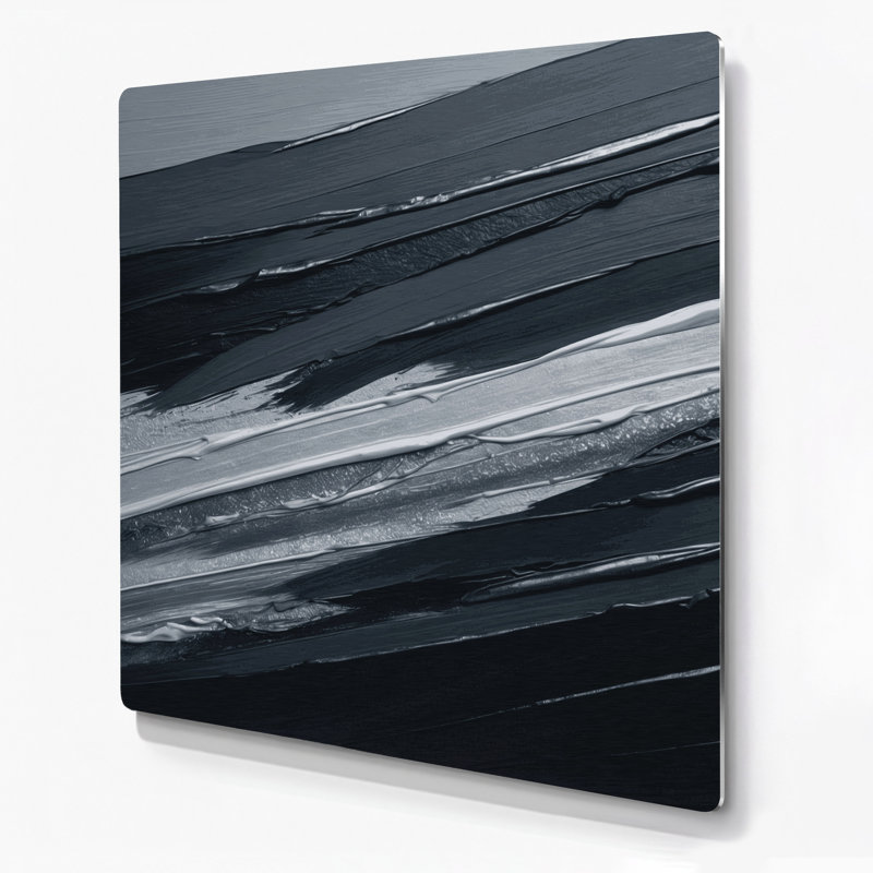 Art mural horizontal rayé gris foncé en métal gris argenté, H 12 po x l 12 po