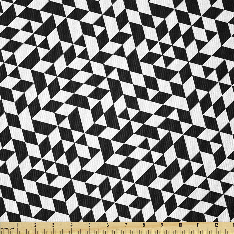 Tissu noir et blanc Ambesonne par The Yard, motif triangulaire avec de nombreuses formes, design monochrome contemporain