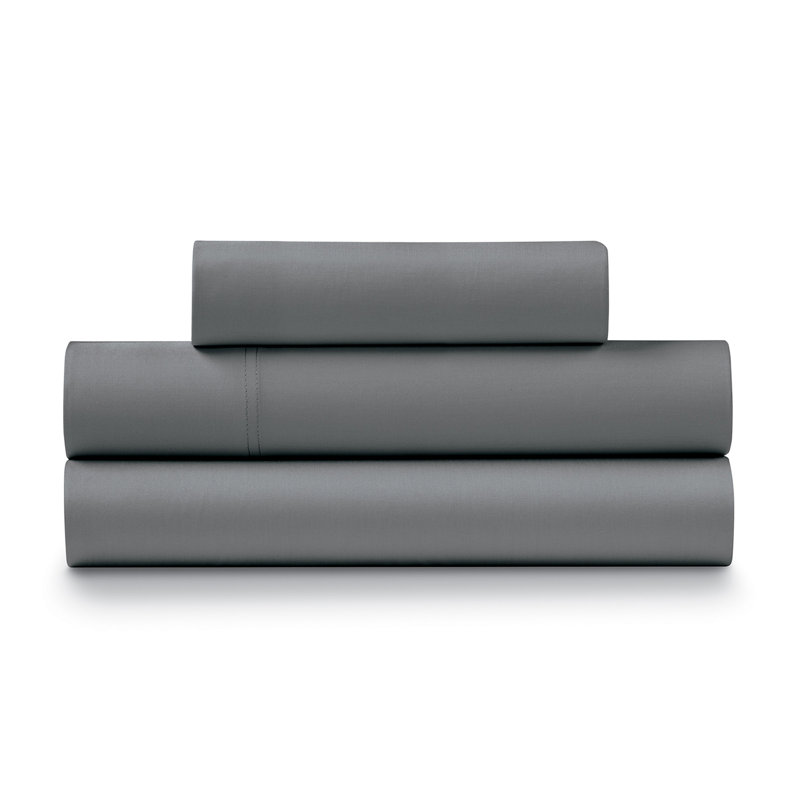  Ensemble de draps 100% coton percale frais et frais (3 pièces), Lit simple, Gris anthracite