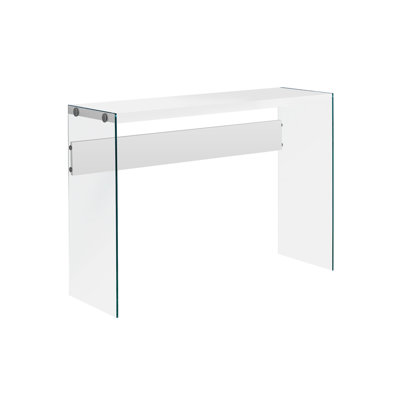 Accent Table, Console, Entryway, Narrow, Sofa, Living Room, Bedroom, Glossy White Laminate, Clear Tempered Glass, Contemporary, Modern