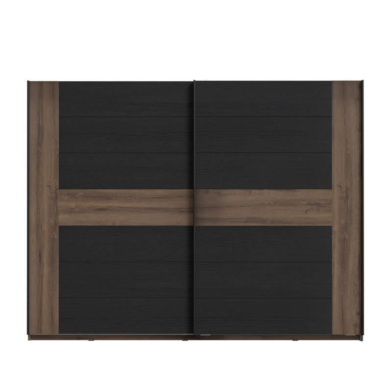 Schwebetürenschrank Yedidalga, Basic, 209.7" H x 269.9" W x 61.2" D, Black/Muddy Oak