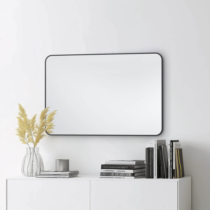 Premium Metal Frame Shatterproof Wall Mount Mirror - FM2, 36" x 24", Matte Black