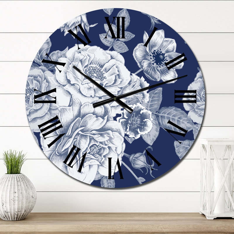 Horloge murale blanche à motif de fleurs rétro blanc classique I, Petit