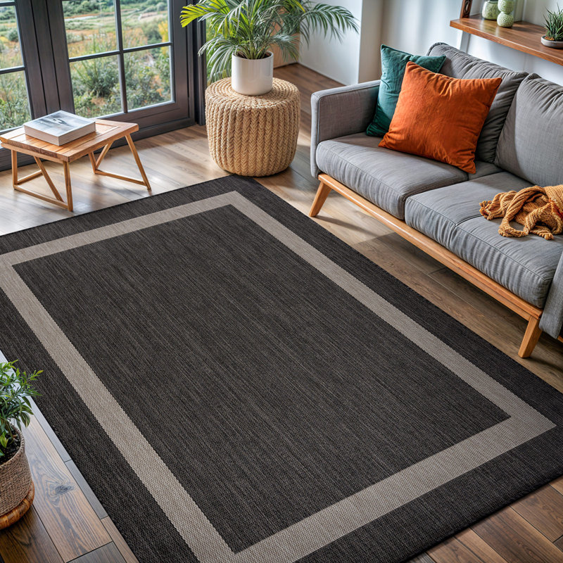 Tapis intérieur / extérieur gris foncé Mekih, Rectangle 5 pi x 7 pi