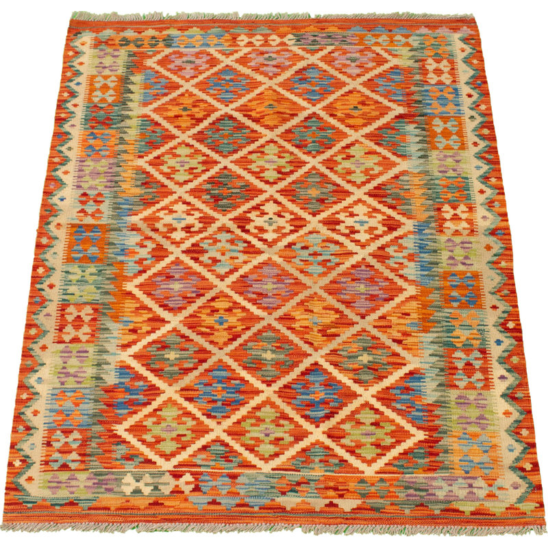 Tapis décoratif en laine de conception unique 4 pi 3 po x 5 pi 10 po noué à la main New Age