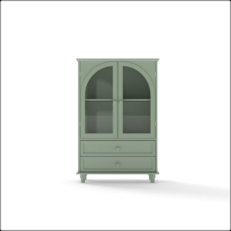 Armoire de rangement Mint Green Farmhouse avec porte en verre arquée