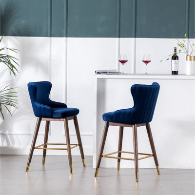 Tabourets à oreilles à hauteur de comptoir 2 pièces en tissu bleu
