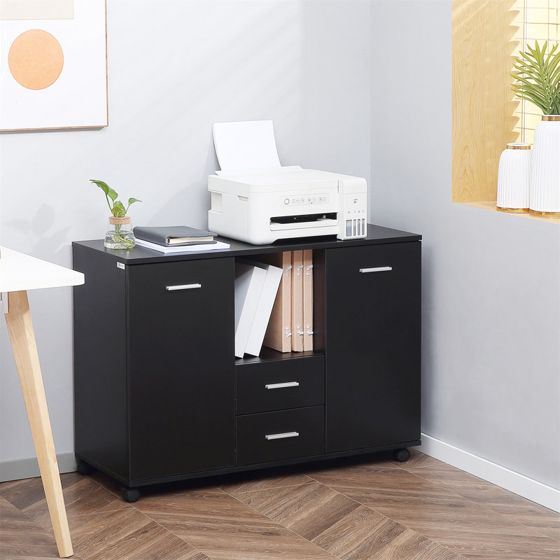 Black Particle Board Multifunction Office Filing Cabinet with Drawers and Shelves