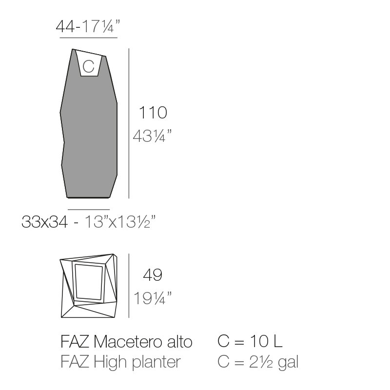Pot à fleur en résine Faz, H 43,25 po x l 17,25 po x P 19,25 po