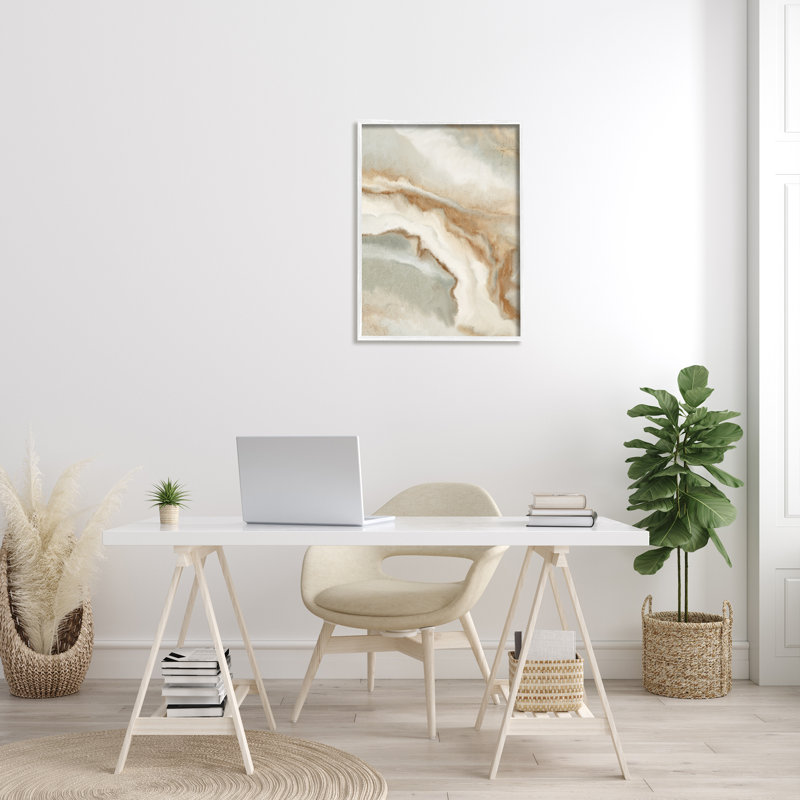 Abstrait, eau, design, brun, beige, gris - Impression sur bois, Giclée encadrée blanc bord de mer