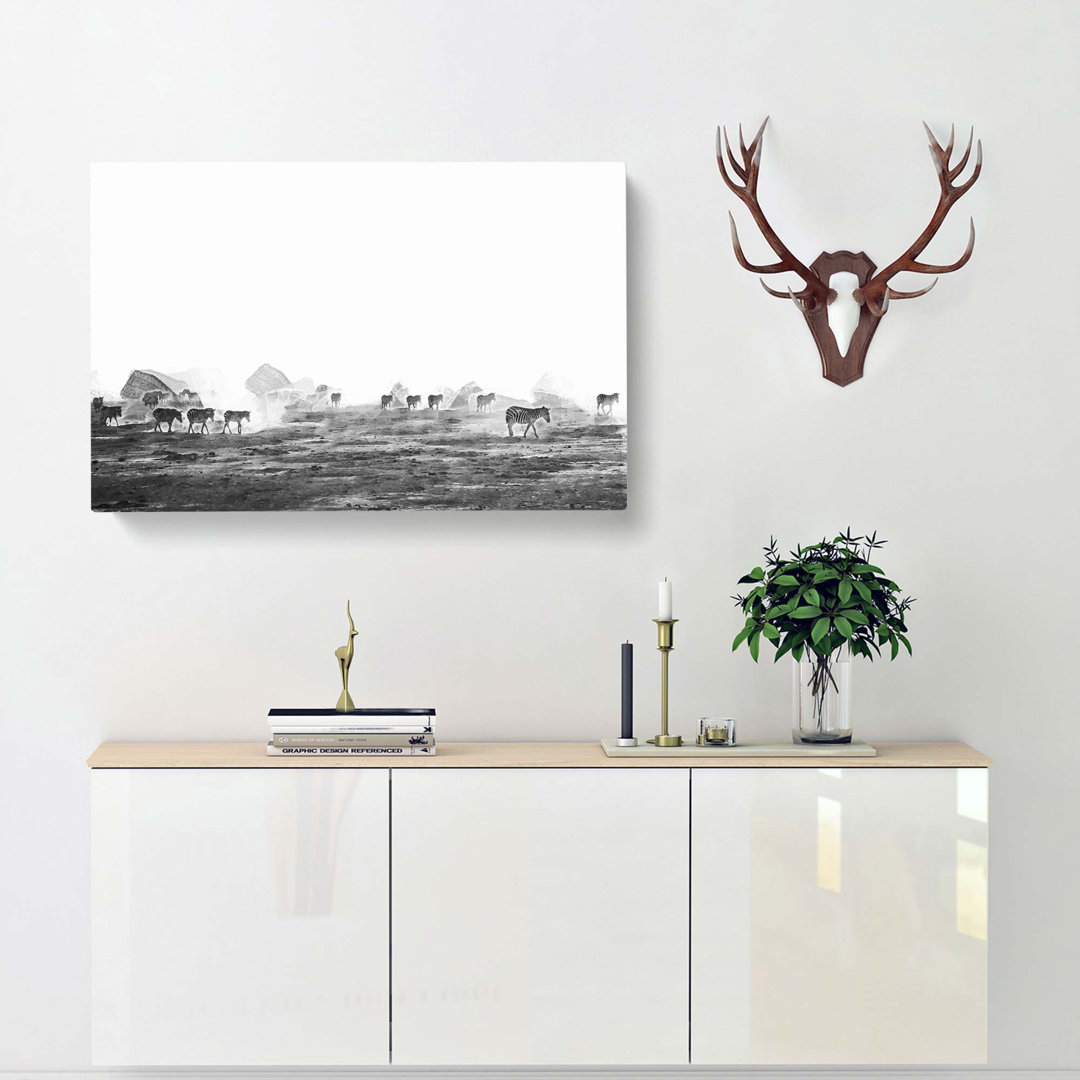 Zebras Roaming in Kenya in Abstract - Wrapped Canvas