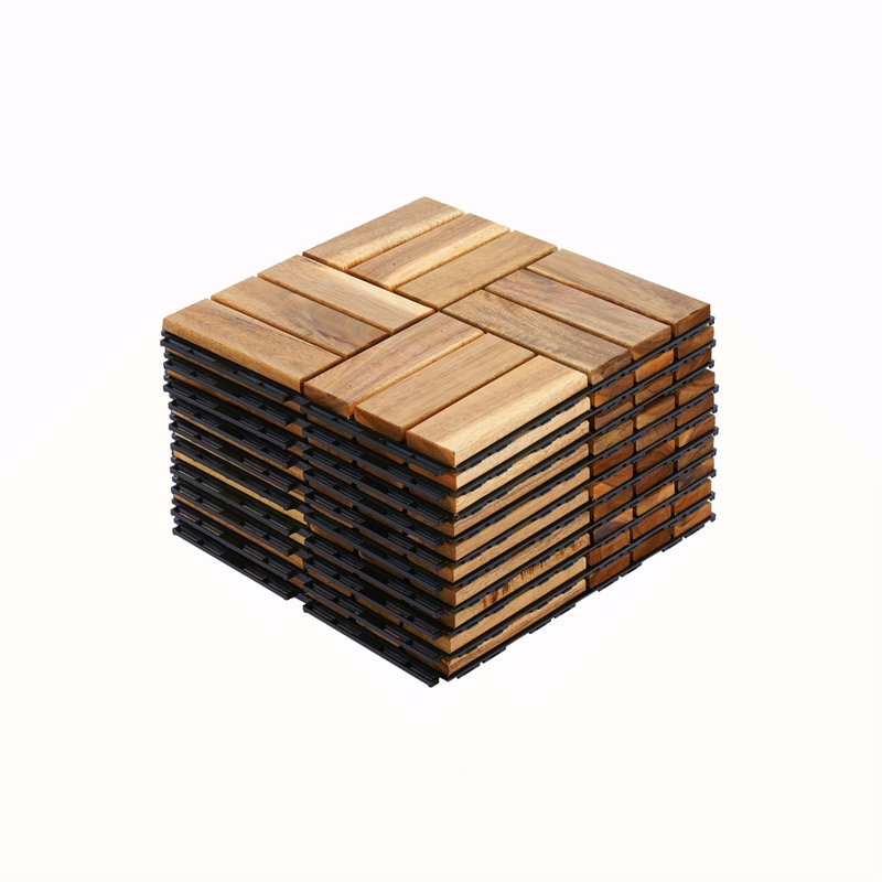 30 carreaux de terrasse imbriqués à carreaux, plancher de bois franc carré en acacia 12 "x 12" pour patio, banc, côté piscine
