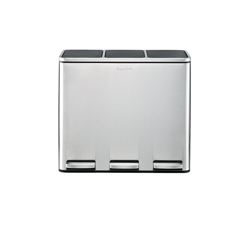 Poubelle et bac de recyclage à 3 compartiments Step N’ Sort - poubelle de cuisine en acier inoxydable de 54 L avec pédales, seaux intérieurs amovibles, couvercle à fermeture en douceur Marque: Step N 'Sort