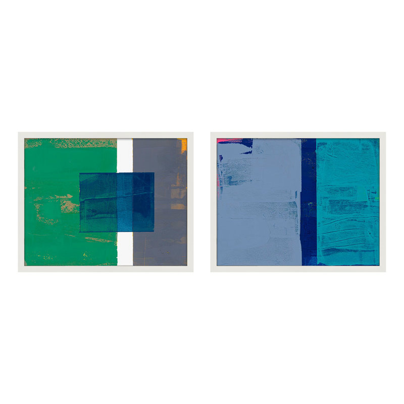 Bold In Blue Set Of 2 Print by Andrea Stokes, White Framed, 20" H x 25" W x 1.25" D