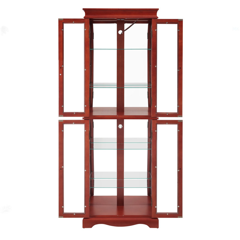 Lighted Glass Curio Display Cabinet,Display Cabinet,Glass Storage Cabinet Glass Wine Cabinet Wood Frame Toy Display For Living Room, Kitchen, Pantry Light Bulb Included Cherry