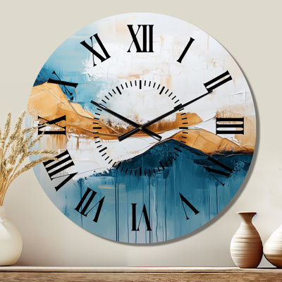 Calming Blue and Gold Ink Wave - Abstract Non-Ticking Metal Wall Clock