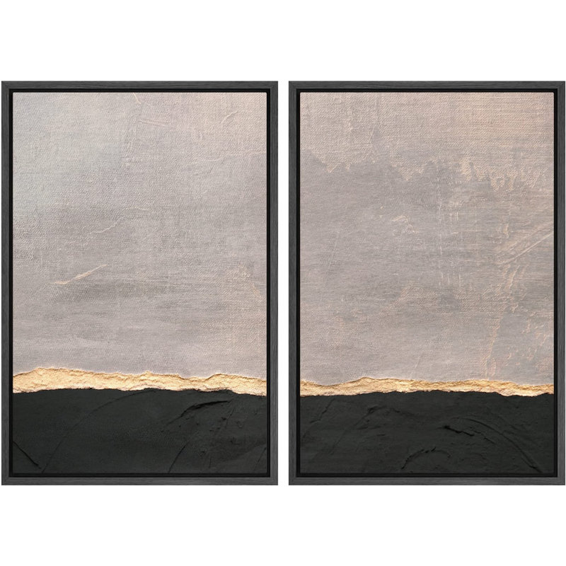 Ensemble de 2 peintures encadrées sur toile, Noir, H 24 po x l 32 po x P 1,5 po
