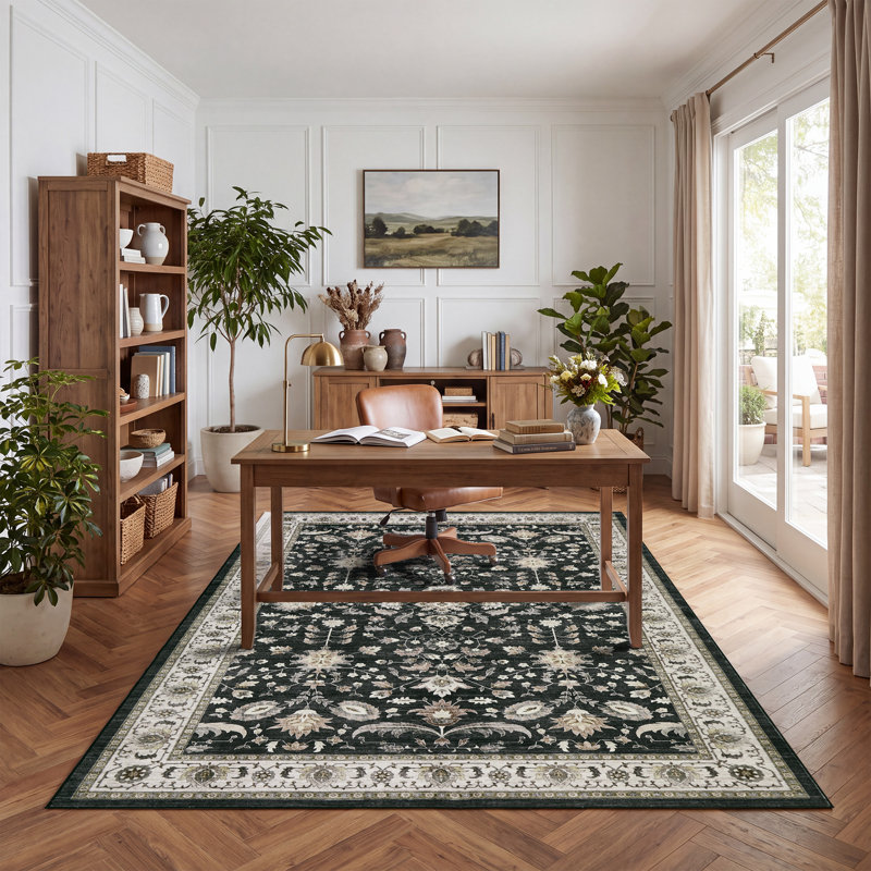 Tapis d'intérieur lavable taupe vintage style bohème vieilli rétro pour salon, Gris foncé, 5 x 7 pi