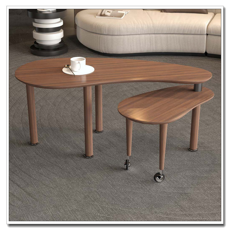 Table basse rotative avec pieds en bois d'hévéa massif, Noyer, Bois