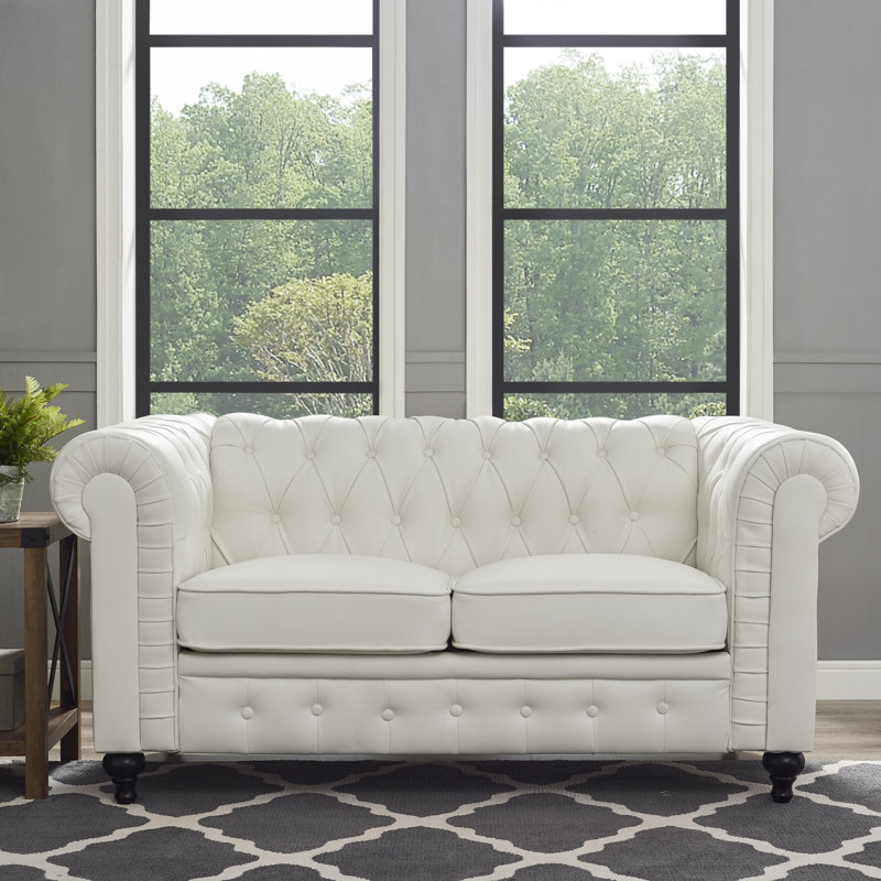 Causeuse Chesterfield en cuir Sanor, Blanc