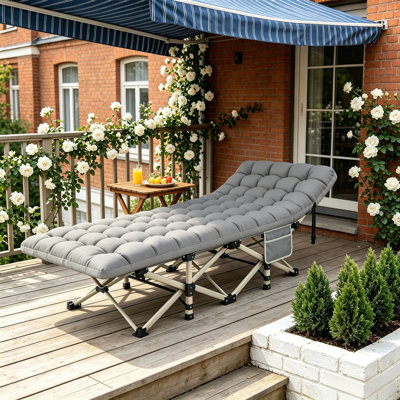 Lit de camp pliant avec matelas, lit de camp portatif robuste de 500 lb, tissu Oxford 1200D imperméable, lit de camp extérieur à installation rapide pour le camping, les invités et le bureau