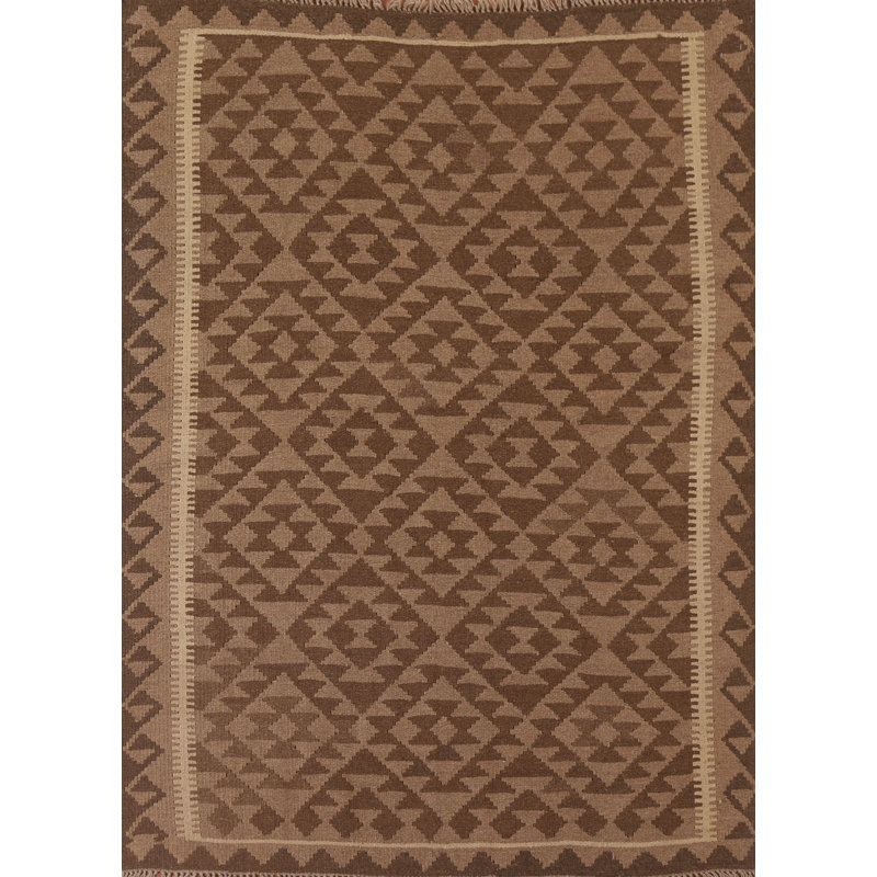 Brown Kilim Reversible Wool Area Rug 5x6