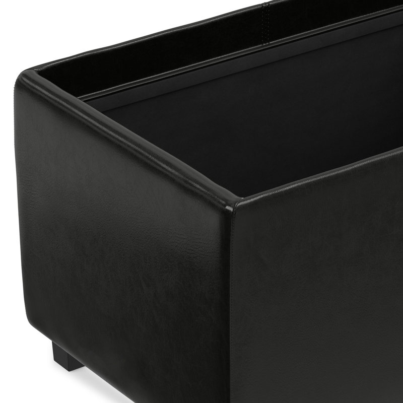 Avalon 42"W Upholstered Contemporary Rectangular Flip-Top Storage Ottoman with Hidden Storage, Midnight Black Faux Leather