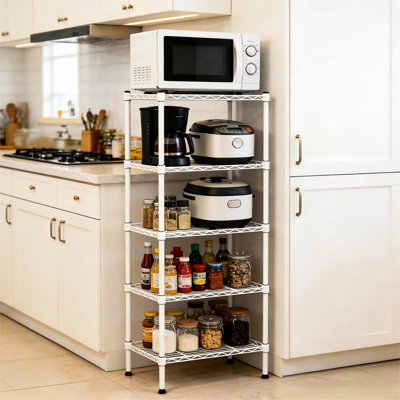 Adjustable 5 Tier Metal Shelving Unit For Bathroom And Kitchen - Strong Reliable Organizer Small Spaces Storage