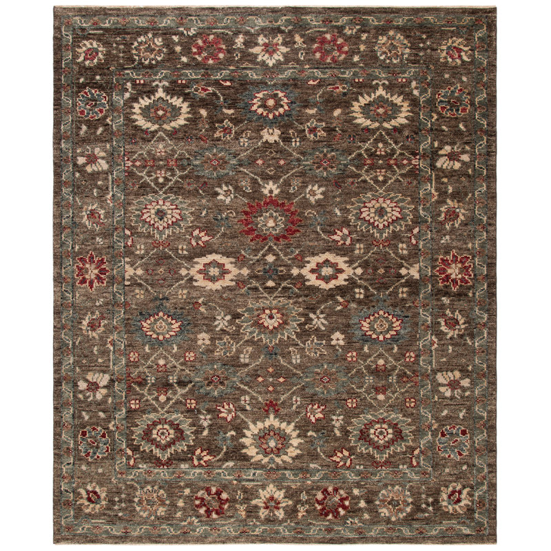 Tapis brun / taupe en laine noué à la main Samarkand, Rectangle 6 pi x 9 pi