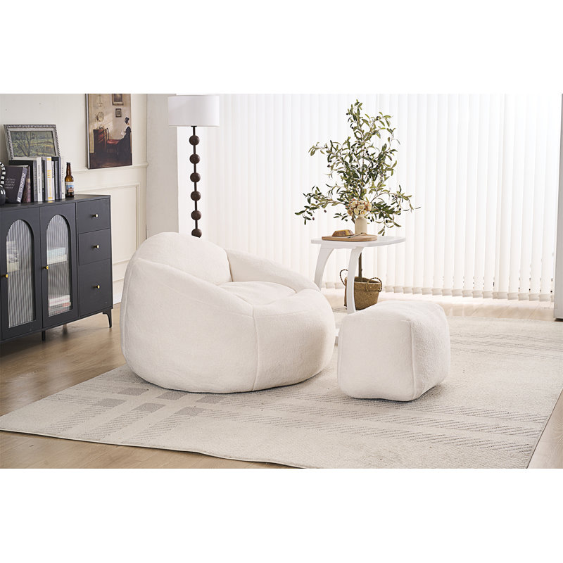 Foam Bean Bag Chairs For Adults/Teens With Filling, White Teddy