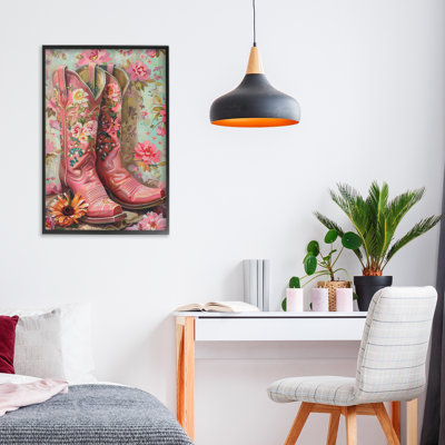 Rose, rose, cow-boy, giclée encadrée, design par LSR Design Studio