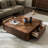 Modern Glam 39.4" Square Walnut Nesting Coffee Table Set with Hidden Storage