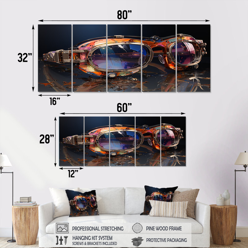 Futuriste élégance lunettes de soleil I - art mural 5 pièces, H 28 po x l 60 po